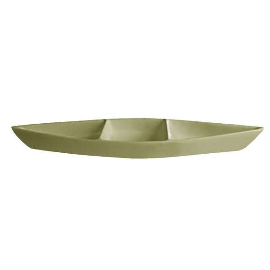 Metal Serving And Display Platters / Trays * Get Enterprises G.E.T. Enterprises Bt319Wg Bugambilia 6.9 Qt. Classic Textured Finish Willow Green Resin-Coated Aluminum Deep Boat With Dividers