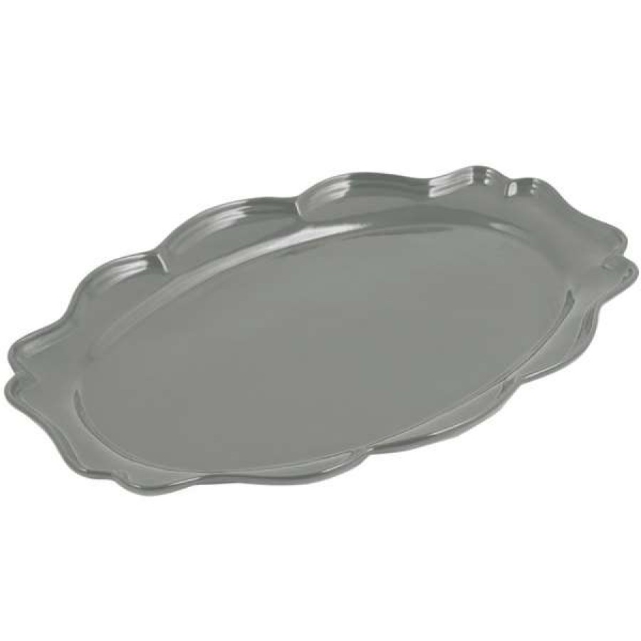 Metal Serving And Display Platters / Trays * Bon Chef 2027 Queen Anne 12 1/2 X 16 Platinum Gray Sandstone Finish Cast Aluminum Oval Platter