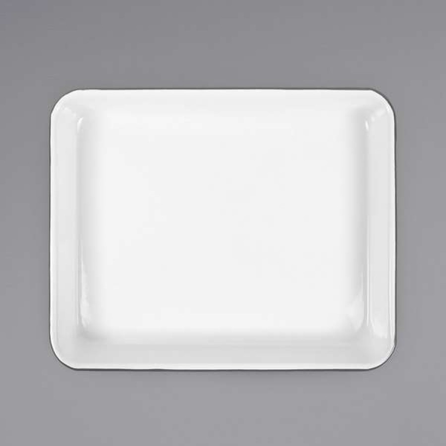 Enamelware * Crow Canyon Home V190Gry Vintage 11 1/4 X 8 3/4 White Rectangular Enamelware Tray With Grey Rolled Rim