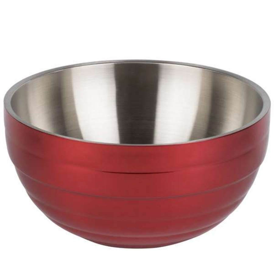 Metal Bowls * Vollrath 4659115 Double Wall Round Beehive 3.4 Qt. Serving Bowl Dazzle Red