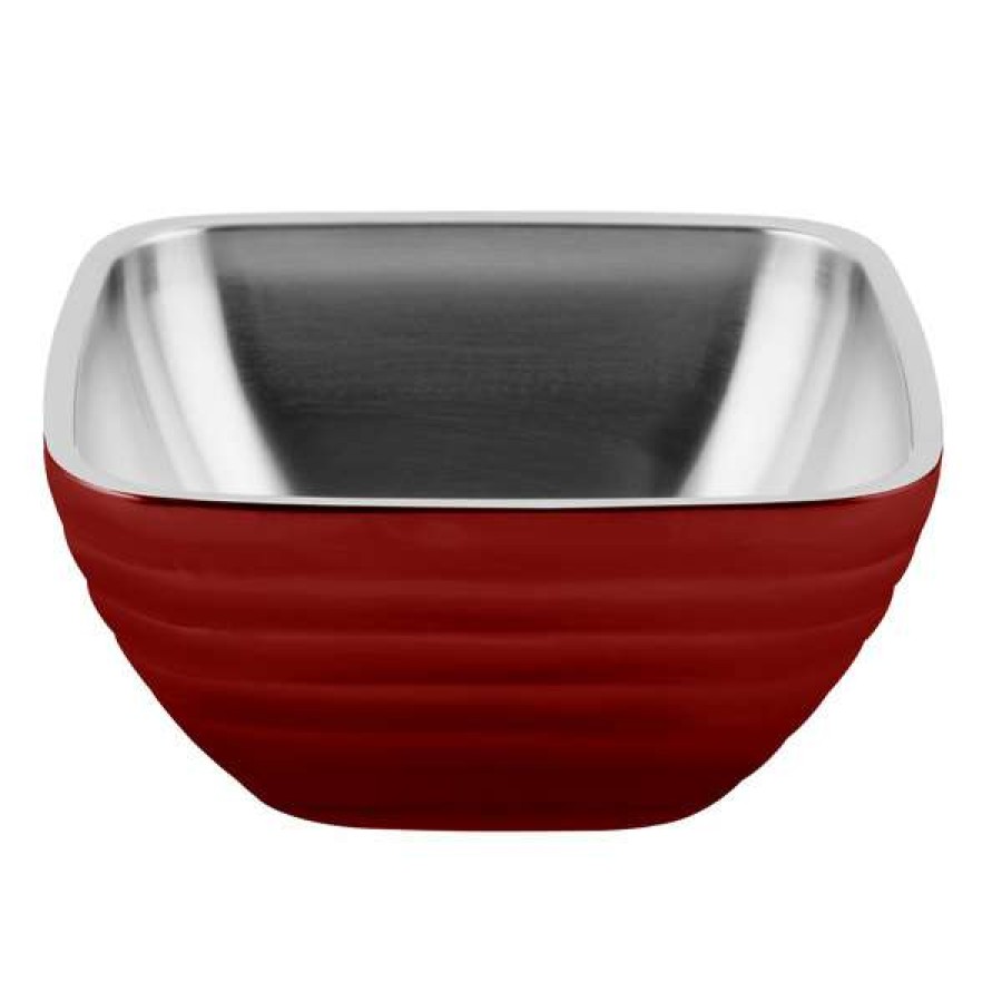 Metal Bowls * Vollrath 4763215 Double Wall Square Beehive 1.8 Qt. Serving Bowl Dazzle Red