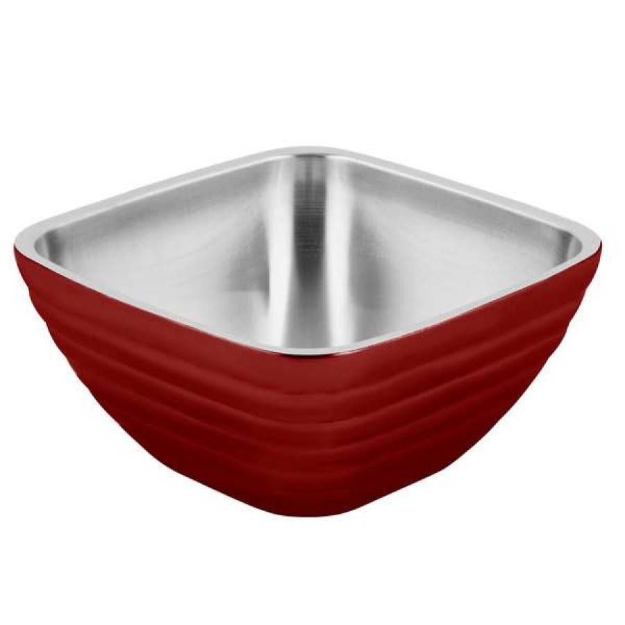 Metal Bowls * Vollrath 4763215 Double Wall Square Beehive 1.8 Qt. Serving Bowl Dazzle Red