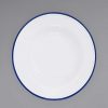 Enamelware * Crow Canyon Home V19Blu Vintage 8 White Wide Rim Enamelware Footed Plate With Blue Rolled Rim