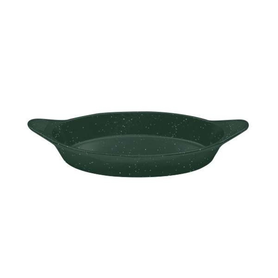 Metal Bowls * Tablecraft Professional Bakeware Tablecraft Cw1725Hgns 16 Oz. Hunter Green / White Speckled Cast Aluminum Oval Server With Shell Handles