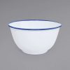 Enamelware * Crow Canyon Home V23Blu Vintage 4 Qt. White Round Enamelware Footed Bowl With Blue Rolled Rim