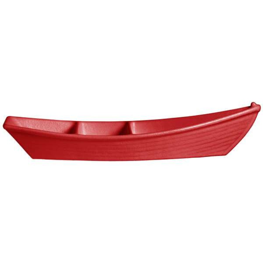 Metal Serving And Display Platters / Trays * Get Enterprises G.E.T. Enterprises Bt320-Mod-Cb Bugambilia 3.6 Qt. Smooth Mod Finish Cranberry Resin-Coated Aluminum Deep Boat With Dividers