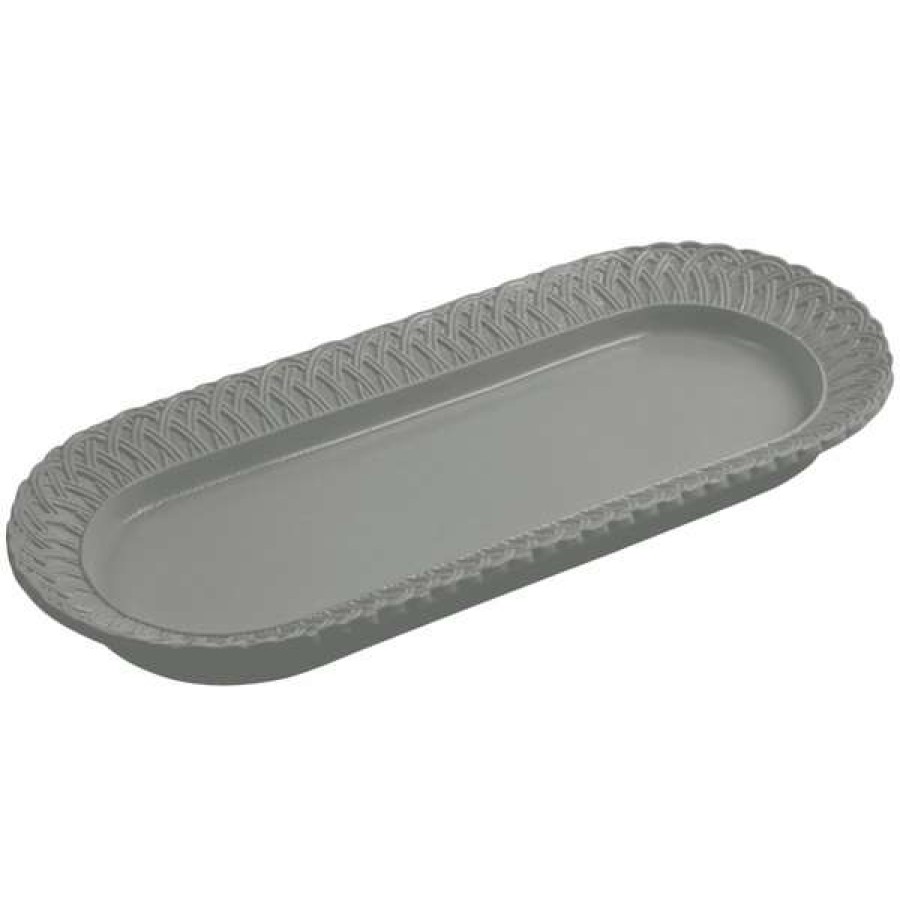 Metal Serving And Display Platters / Trays * Bon Chef 2310 8 X 18 Platinum Gray Sandstone Finish Cast Aluminum Trellis Fish Platter