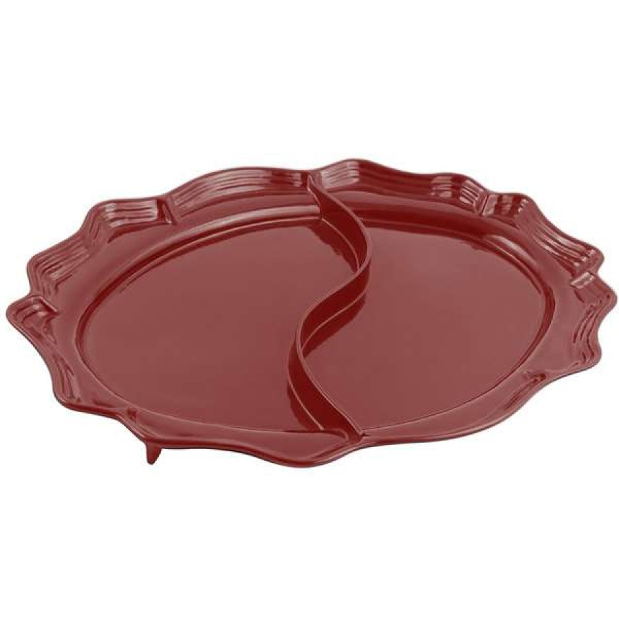 Metal Serving And Display Platters / Trays * Bon Chef 2030D Queen Anne 18 3/4 X 24 Terra Cotta Sandstone Finish Cast Aluminum Divided Oval Platter