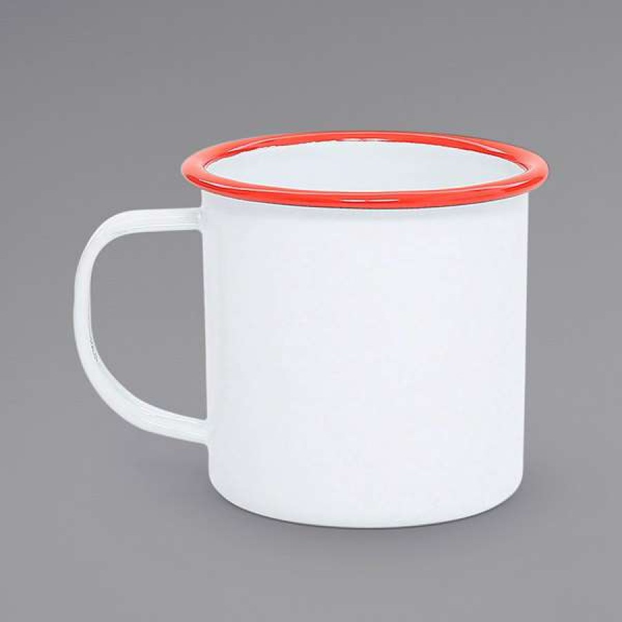 Enamelware * Crow Canyon Home V11Red Vintage 12 Oz. White Enamelware Mug With Red Rolled Rim