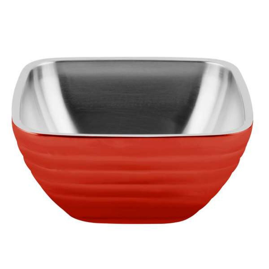 Metal Bowls * Vollrath 4761955 24 Oz. Stainless Steel Double Wall Fire Engine Red Square Beehive Serving Bowl