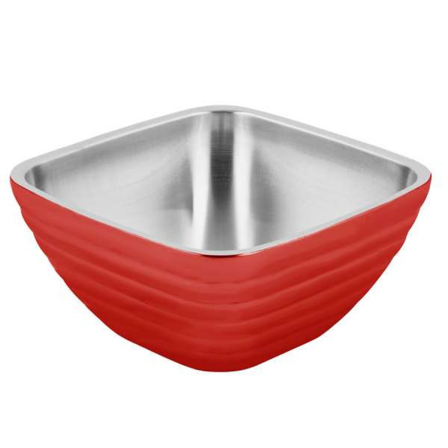 Metal Bowls * Vollrath 4761955 24 Oz. Stainless Steel Double Wall Fire Engine Red Square Beehive Serving Bowl