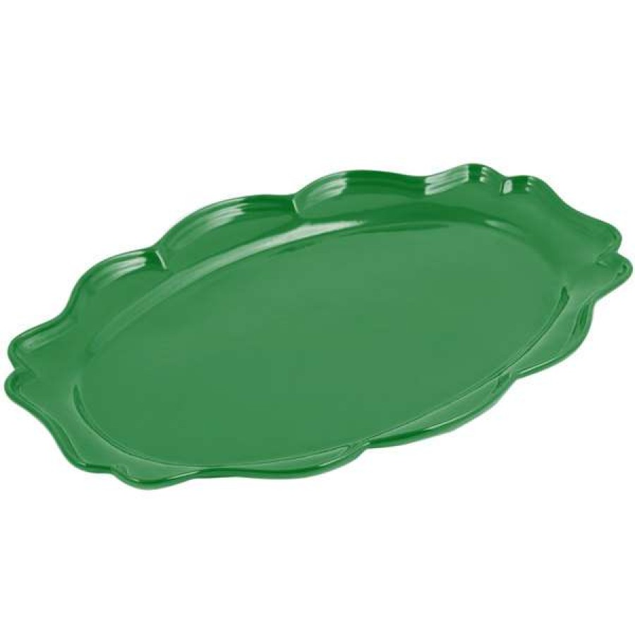 Metal Serving And Display Platters / Trays * Bon Chef 2027 Queen Anne 12 1/2 X 16 Calypso Green Sandstone Finish Cast Aluminum Oval Platter