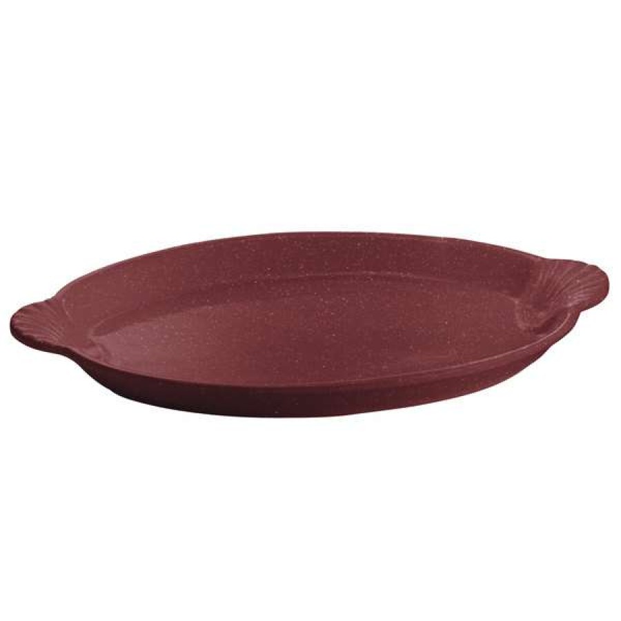 Metal Serving And Display Platters / Trays * Tablecraft Professional Bakeware Tablecraft Cw3030Mas 20 X 14 Maroon Speckle Cast Aluminum Oval Shell Platter