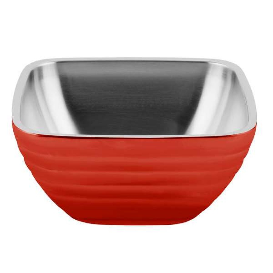 Metal Bowls * Vollrath 4763455 Double Wall Square Beehive 3.2 Qt. Serving Bowl Fire Engine Red