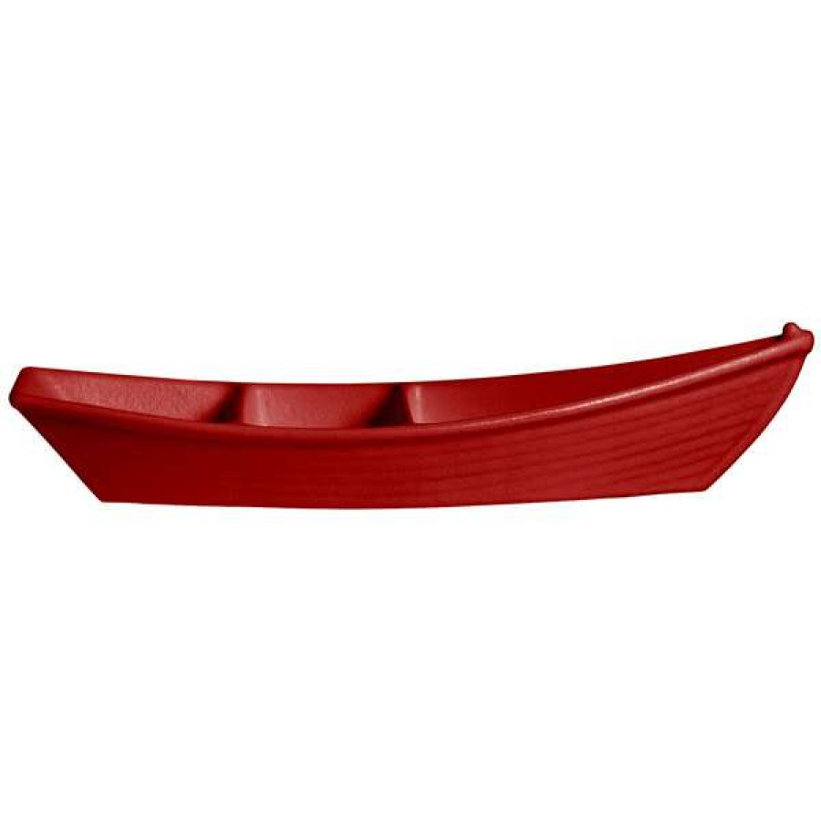 Metal Serving And Display Platters / Trays * Get Enterprises G.E.T. Enterprises Bt320-Mod-Fr Bugambilia 3.6 Qt. Smooth Mod Finish Fire Red Resin-Coated Aluminum Deep Boat With Dividers