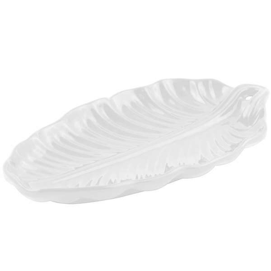 Metal Serving And Display Platters / Trays * Bon Chef 9802 19 1/2 X 11 White Sandstone Finish Cast Aluminum Leaf Platter