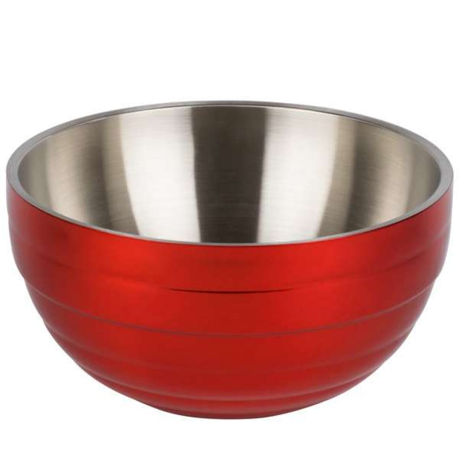 Metal Bowls * Vollrath 4659255 Double Wall Round Beehive 6.9 Qt. Serving Bowl Fire Engine Red