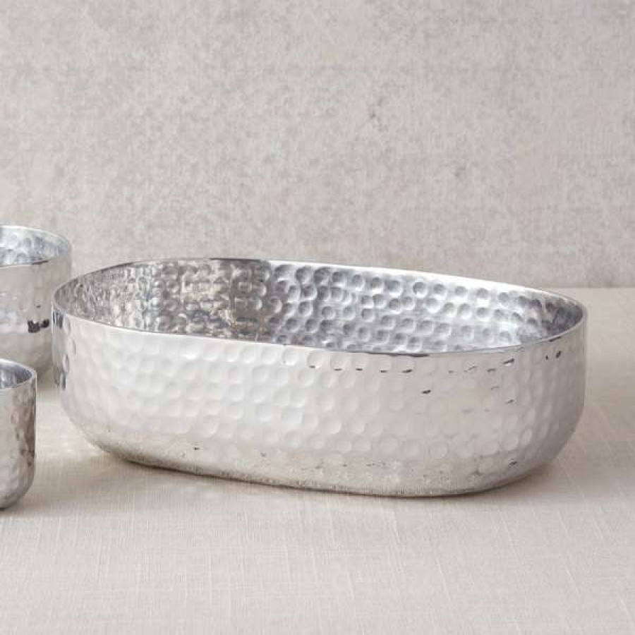 Metal Bowls * American Metalcraft Abhs69 48 Oz. Silver Hammered Aluminum Oval Serving Bowl