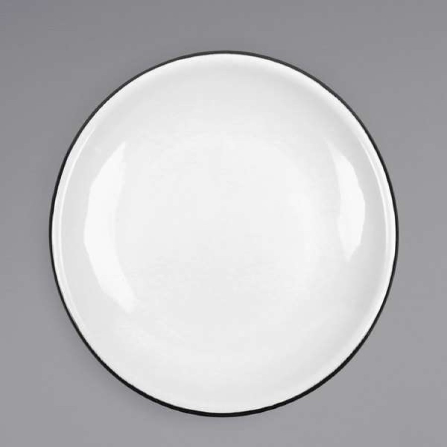 Enamelware * Crow Canyon Home V123Bla Vintage 8 White Coupe Enamelware Plate With Black Rolled Rim