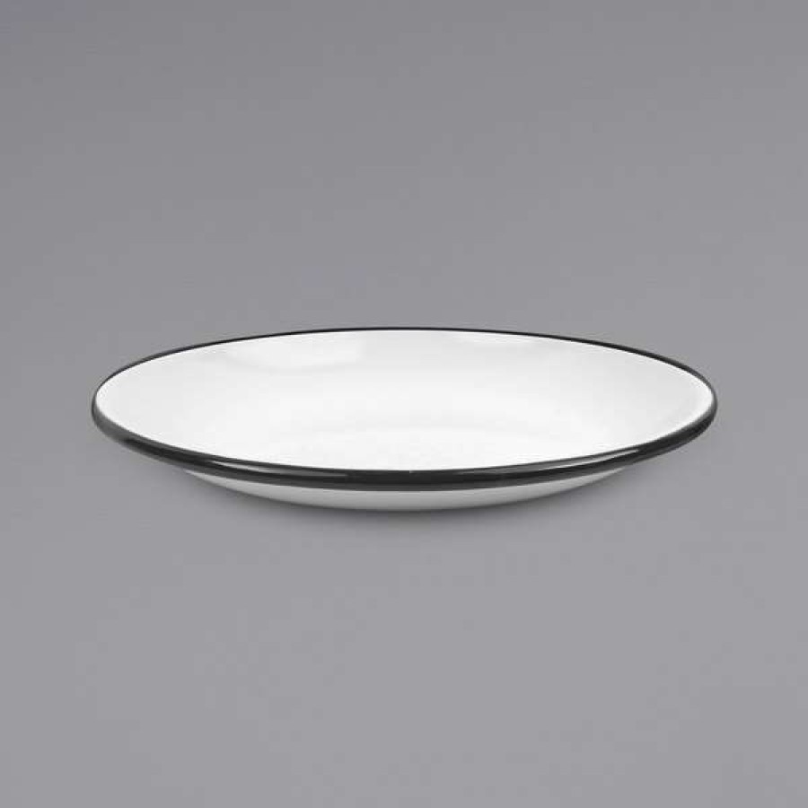 Enamelware * Crow Canyon Home V123Bla Vintage 8 White Coupe Enamelware Plate With Black Rolled Rim