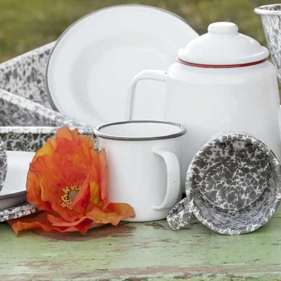 Enamelware * Crow Canyon Home V11Gry Vintage 12 Oz. White Enamelware Mug With Grey Rolled Rim