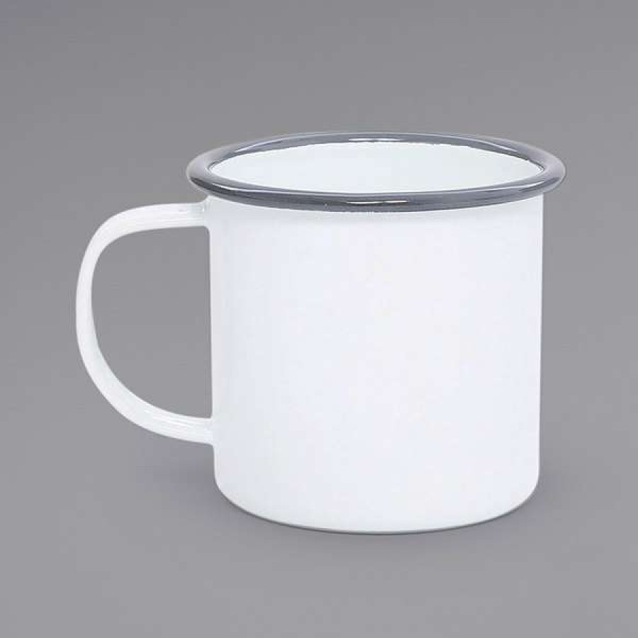 Enamelware * Crow Canyon Home V11Gry Vintage 12 Oz. White Enamelware Mug With Grey Rolled Rim