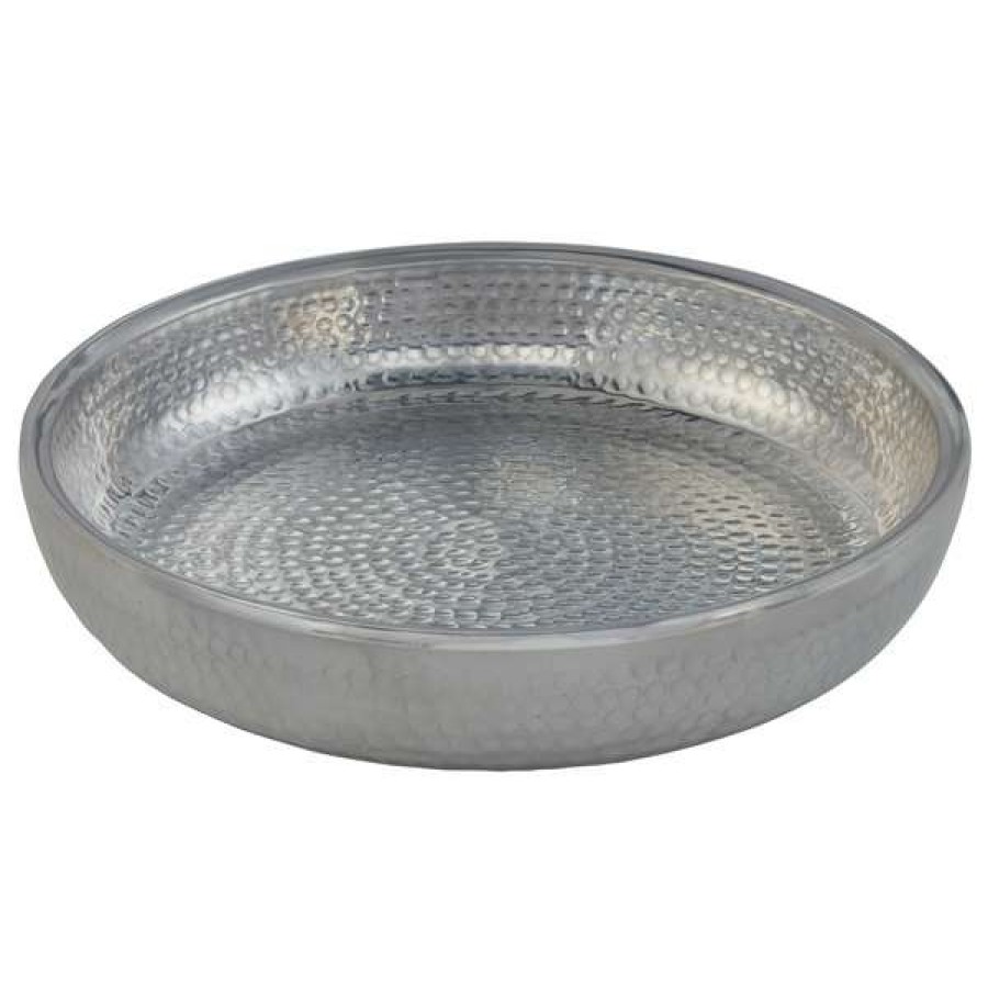 Metal Serving And Display Platters / Trays * American Metalcraft Adseas14 14 Round Silver Double Wall Hammered Aluminum Seafood Tray