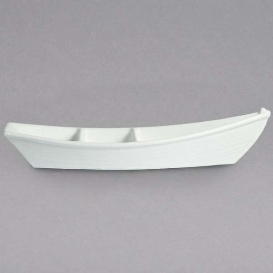 Metal Serving And Display Platters / Trays * Get Enterprises G.E.T. Enterprises Bt320-Mod-Ww Bugambilia 3.6 Qt. Smooth Mod Finish White Resin-Coated Aluminum Deep Boat With Dividers