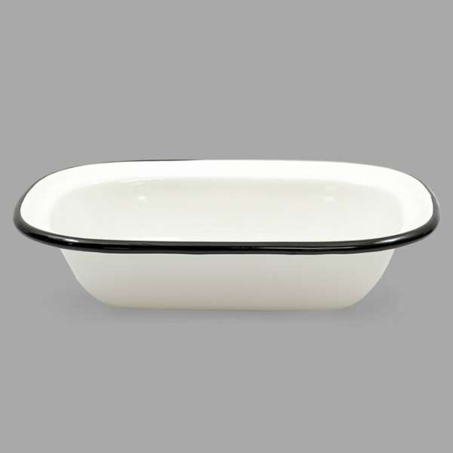 Enamelware * Tablecraft 80013 Enamelware 18 Oz. Black And White Rolled Rim Rectangular Bowl