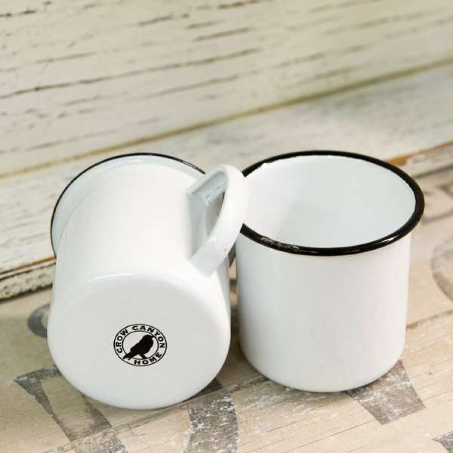 Enamelware * Crow Canyon Home V112Bla Vintage 16 Oz. White Enamelware Mug With Black Rolled Rim