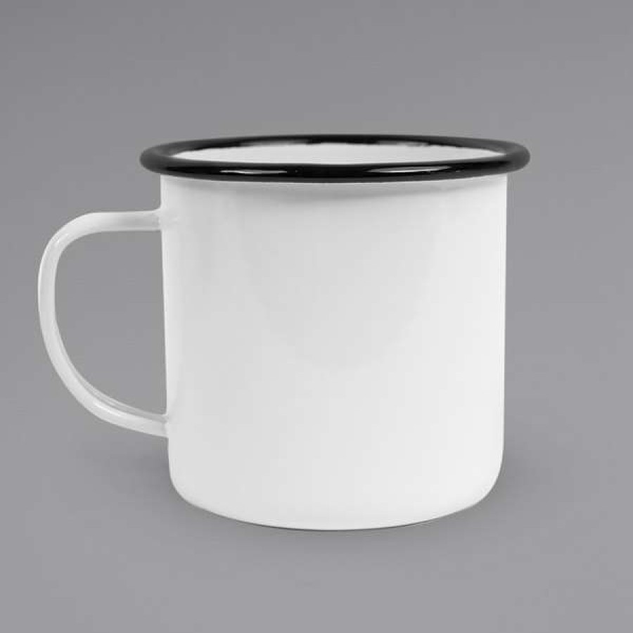 Enamelware * Crow Canyon Home V112Bla Vintage 16 Oz. White Enamelware Mug With Black Rolled Rim