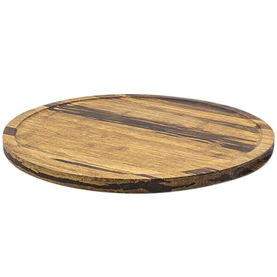 Bamboo Trays * Front Of The House Spt054Mub21 12 Round Reversible Crushed Bamboo Serving Board With Hand Grips 4/Case