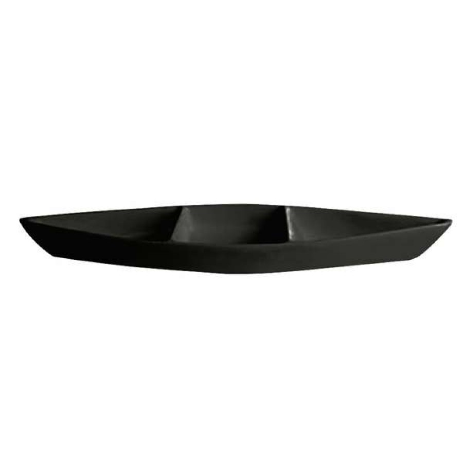 Metal Serving And Display Platters / Trays * Get Enterprises G.E.T. Enterprises Bt319-Mod-Bb Bugambilia 6.9 Qt. Smooth Mod Finish Black Resin-Coated Aluminum Deep Boat With Dividers