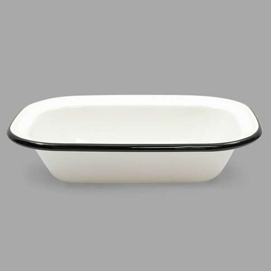 Enamelware * Tablecraft 80014 Enamelware 30 Oz. Black And White Rolled Rim Rectangular Bowl