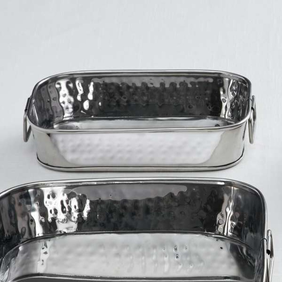 Metal Serving And Display Platters / Trays * American Metalcraft Sht9 9 1/8 X 6 1/8 Silver Mirror Finish Hammered Stainless Steel Rectangular Food Serving Tub