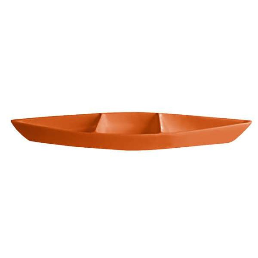 Metal Serving And Display Platters / Trays * Get Enterprises G.E.T. Enterprises Bt319-Mod-Tg Bugambilia 6.9 Qt. Smooth Mod Finish Tangerine Resin-Coated Aluminum Deep Boat With Dividers