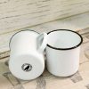 Enamelware * Crow Canyon Home V11Bla Vintage 12 Oz. White Enamelware Mug With Black Rolled Rim