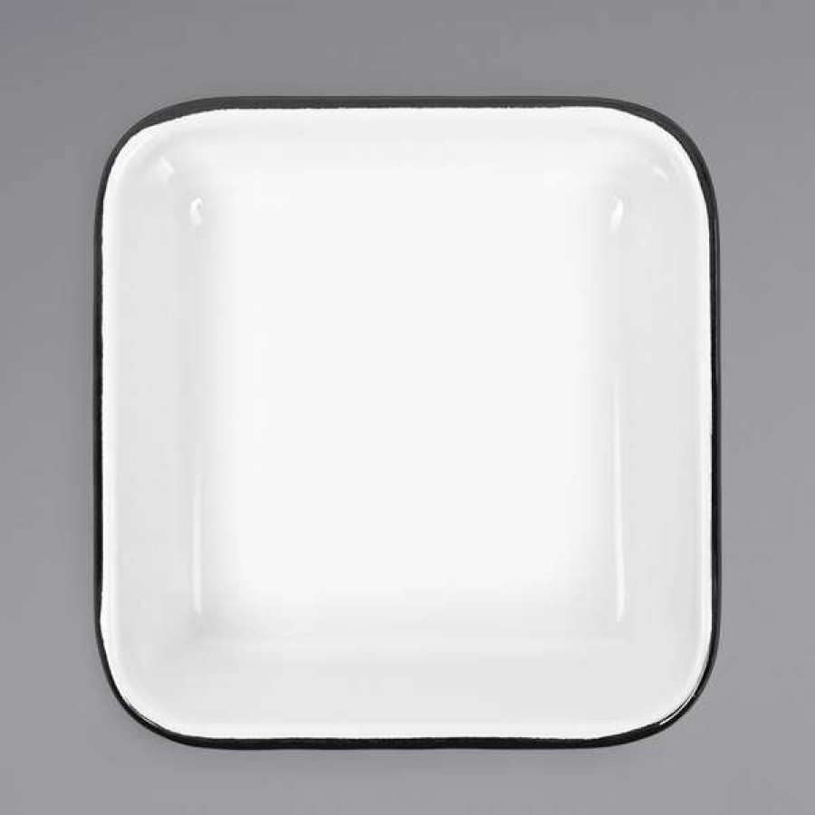 Enamelware * Crow Canyon Home V122Bla Vintage 4 3/4 White Square Enamelware Tray With Black Rolled Rim