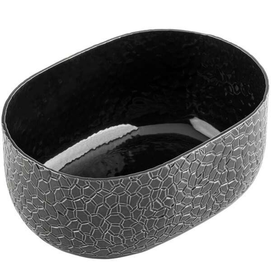 Metal Bowls * Tablecraft 10703 Crackle 28 Oz. Oval Black Aluminum Serving Bowl