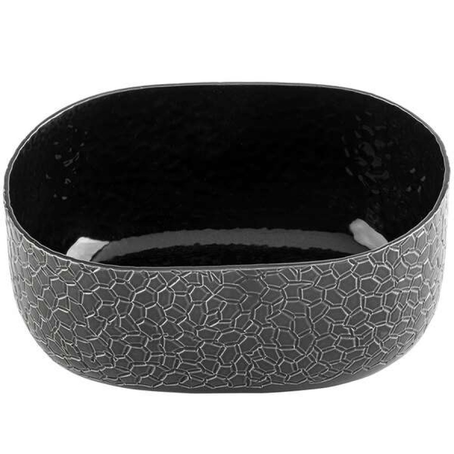 Metal Bowls * Tablecraft 10703 Crackle 28 Oz. Oval Black Aluminum Serving Bowl