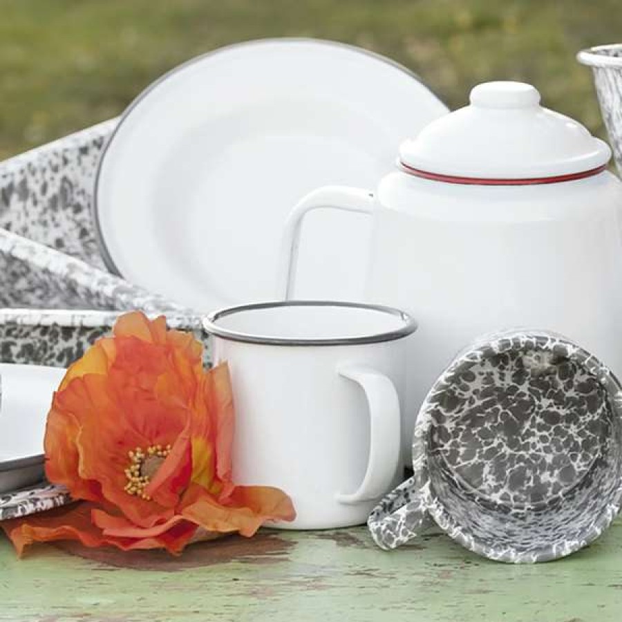 Enamelware * Crow Canyon Home V112Gry Vintage 16 Oz. White Enamelware Mug With Grey Rolled Rim