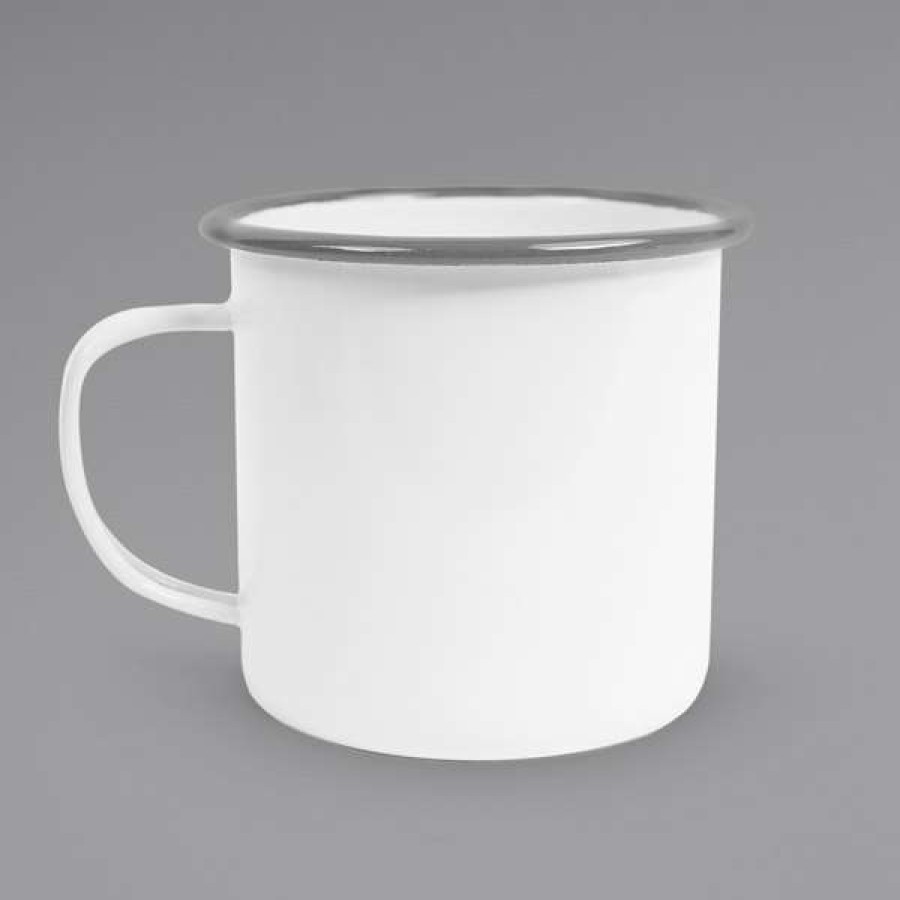 Enamelware * Crow Canyon Home V112Gry Vintage 16 Oz. White Enamelware Mug With Grey Rolled Rim