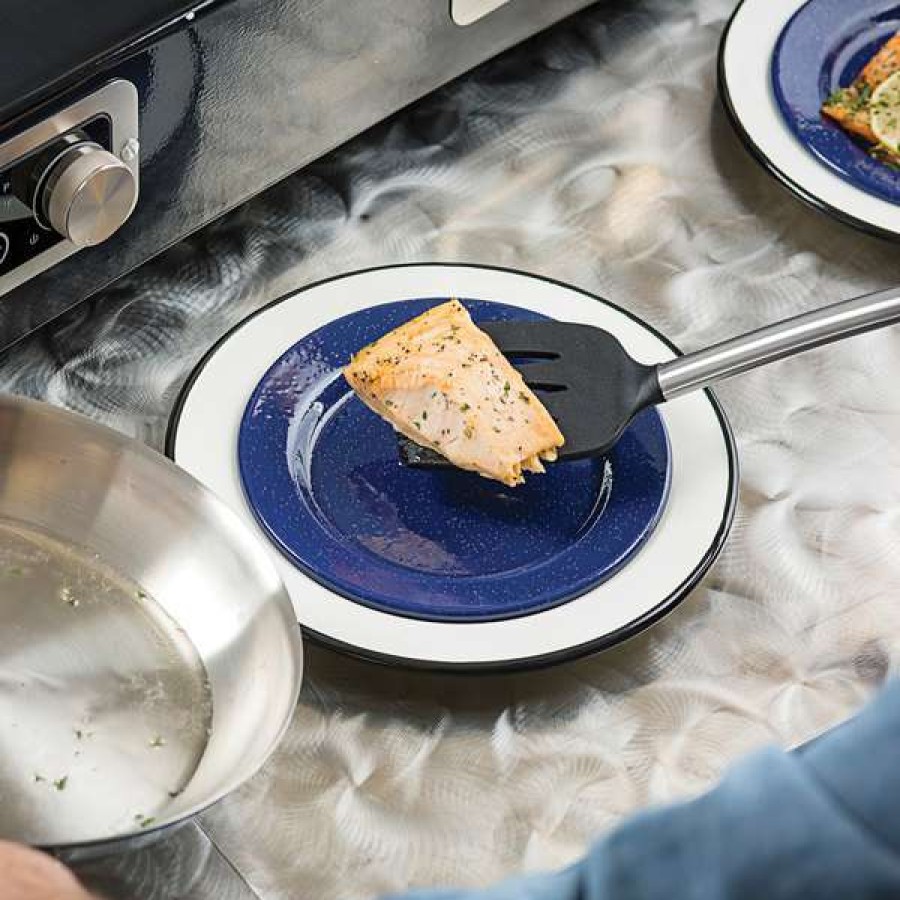 Enamelware * Tablecraft 10163 Enamelware 8 Round Blue Plate With Speckles