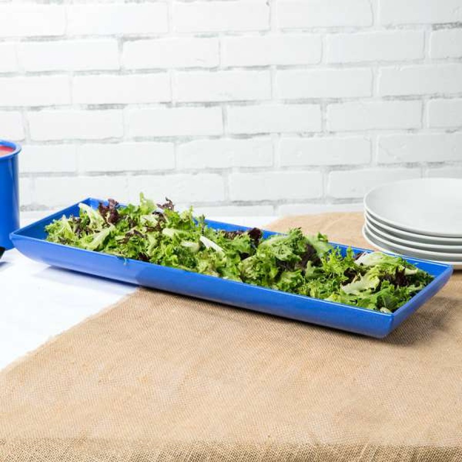 Metal Serving And Display Platters / Trays * Tablecraft Professional Bakeware Tablecraft Cw11047Bs 25 X 8 X 2 1/2 Blue Speckle Cast Aluminum Flared Rectangular Platter