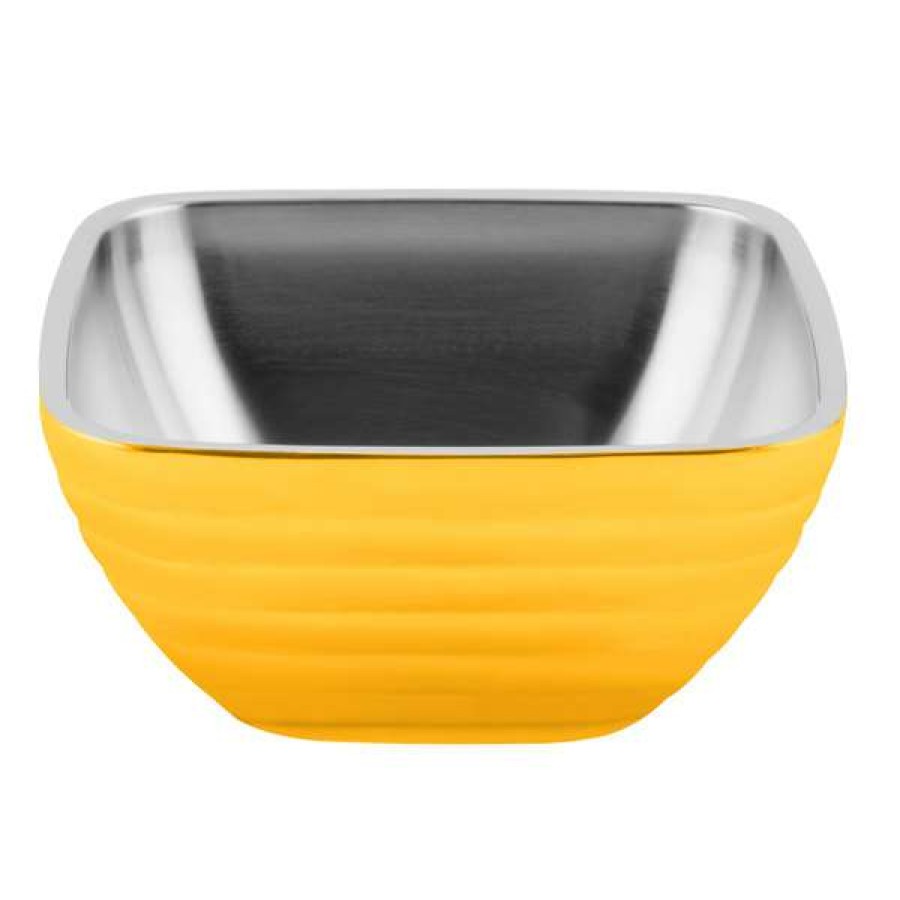 Metal Bowls * Vollrath 4761945 24 Oz. Stainless Steel Double Wall Nugget Yellow Square Beehive Serving Bowl