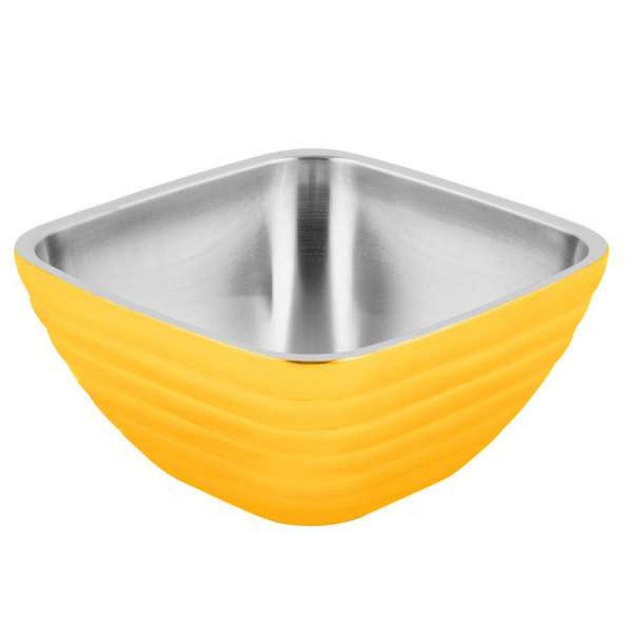 Metal Bowls * Vollrath 4761945 24 Oz. Stainless Steel Double Wall Nugget Yellow Square Beehive Serving Bowl