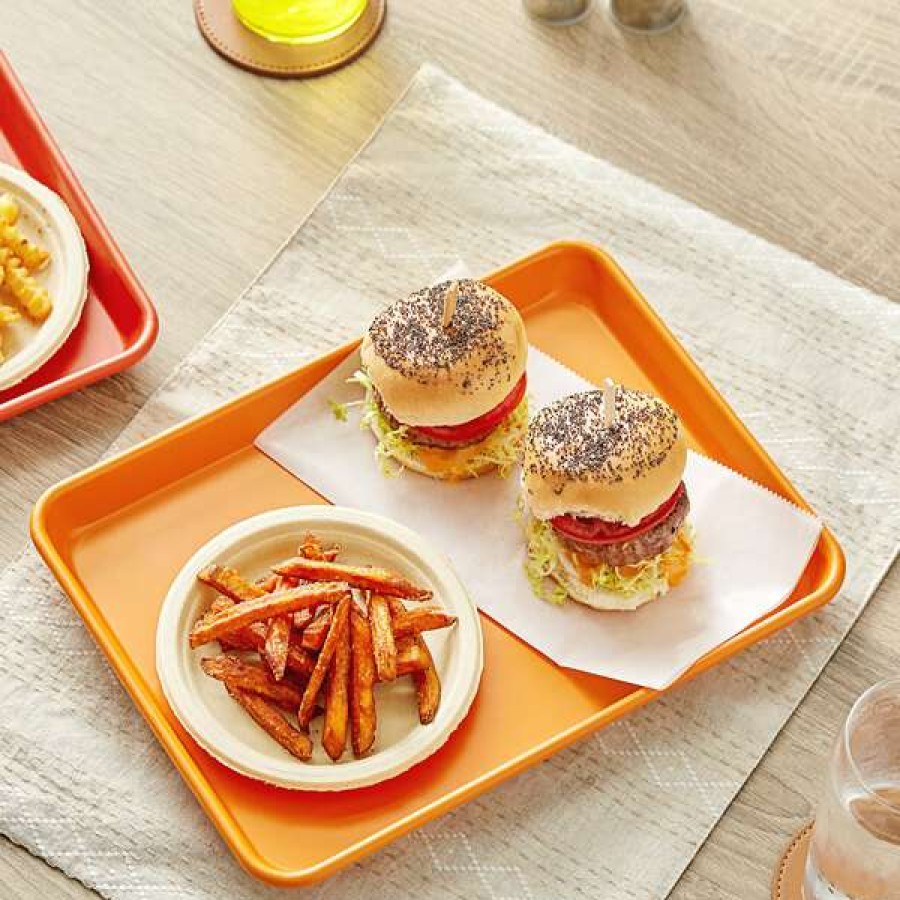 Metal Serving And Display Platters / Trays * Baker'S Mark Quarter Size 18 Gauge Non-Stick 9 1/2 X 13 Orange Wire In Rim Aluminum Bun / Sheet Pan / Tray