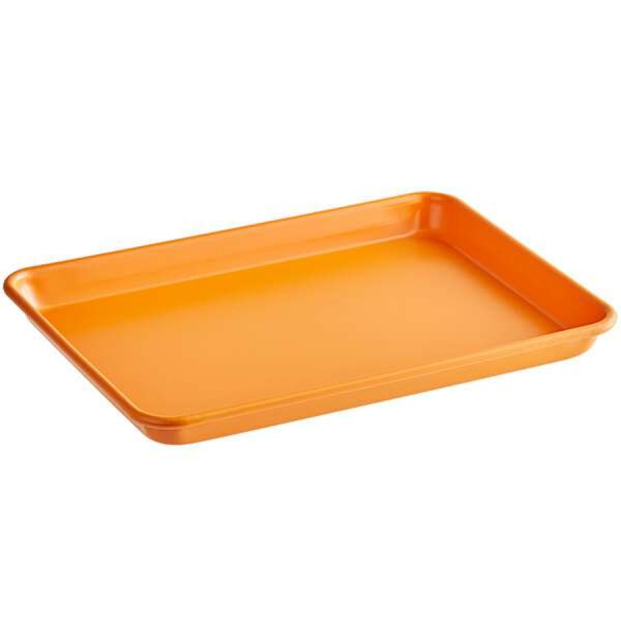 Metal Serving And Display Platters / Trays * Baker'S Mark Quarter Size 18 Gauge Non-Stick 9 1/2 X 13 Orange Wire In Rim Aluminum Bun / Sheet Pan / Tray