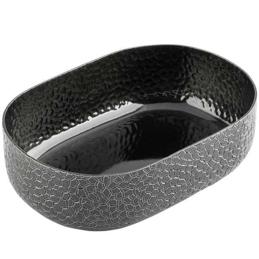 Metal Bowls * Tablecraft 10702 Crackle 64 Oz. Oval Black Aluminum Serving Bowl