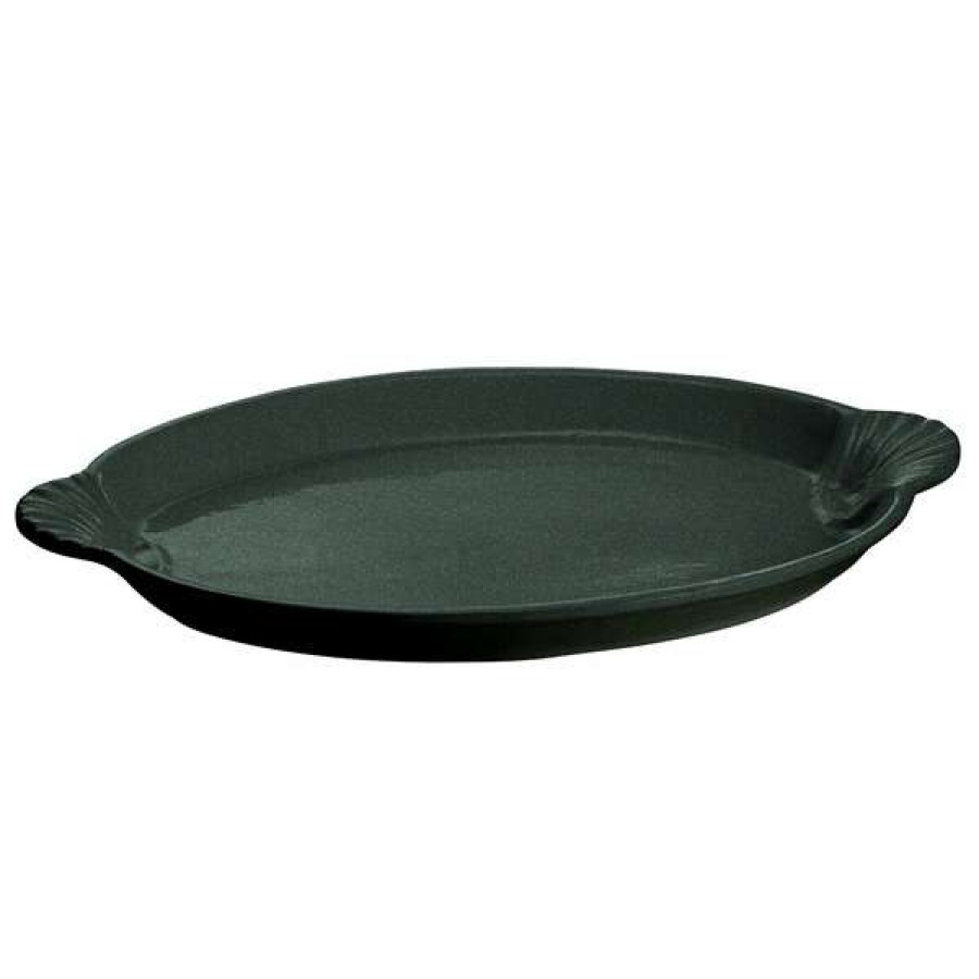 Metal Serving And Display Platters / Trays * Tablecraft Professional Bakeware Tablecraft Cw3020Bkgs 17 X 12 Black With Green Speckle Cast Aluminum Oval Shell Platter